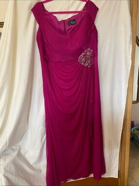 Alex Evenings Fuchsia Embellished Draped Evening Gown